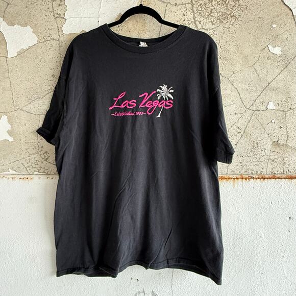 Vintage Las Vegas T Shirt XL Single Stich Neon Pink Embroidered Script Palm Tee - Picture 1 of 7